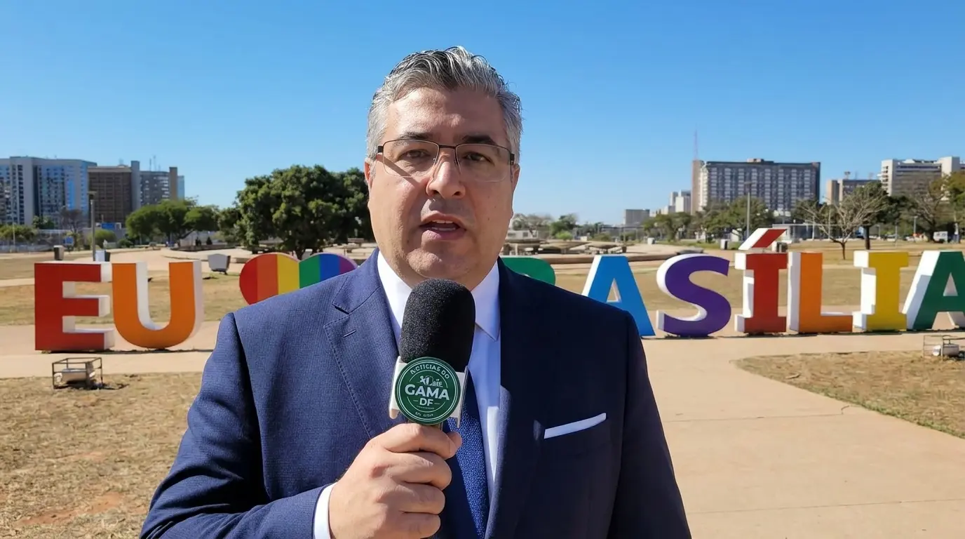 Vista de Brasília com novos trens do Metrô-DF, simbolizando avanços na mobilidade urbana
